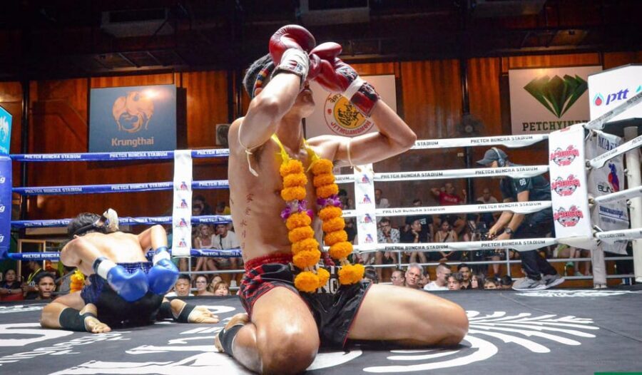 Krabi: Ao Nang Landmark Stadium Muay Thai - What the fights look like: feet, elbows, and knees in close quarters