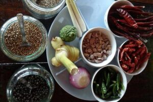 Thai Charm Cooking School Krabi - What you cook: soups, stir-fries, salads, curry pastes, and 2 desserts